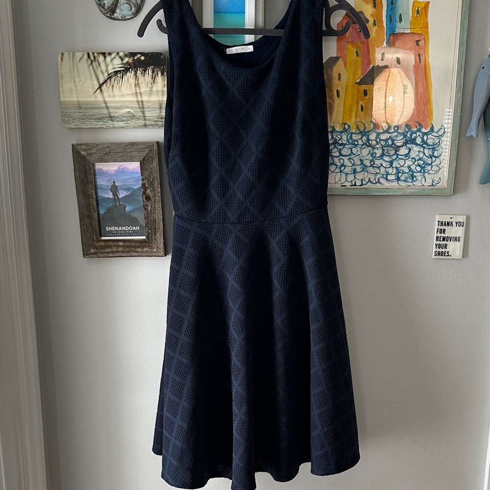 Le Lis Blue Textured Fit and Flare Dress